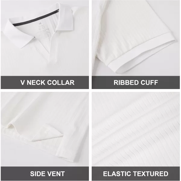 imageAlex Vando Mens Knit Polo Shirts V Neck Casual Short Sleeve Regular Fit Ribbed Textured Knit Golf Polo Shirts for MenWhite