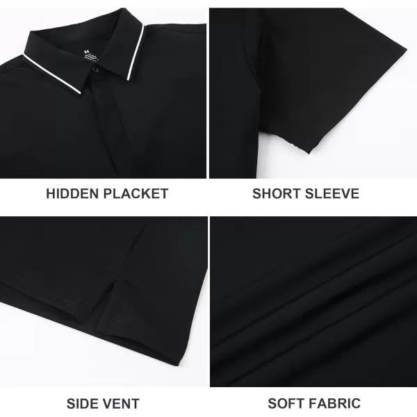 imageAlex Vando Mens Stain Resistant Polo Shirt Short Sleeve Soild Stretch Performance Work Polo Shirts for MenBlack