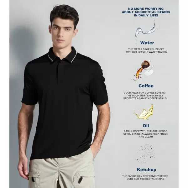 imageAlex Vando Mens Stain Resistant Polo Shirt Short Sleeve Soild Stretch Performance Work Polo Shirts for MenBlack