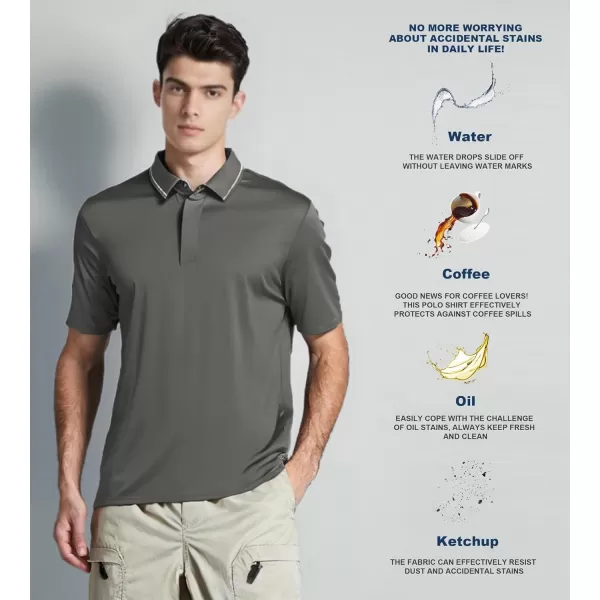 imageAlex Vando Mens Stain Resistant Polo Shirt Short Sleeve Soild Stretch Performance Work Polo Shirts for MenCharcoal