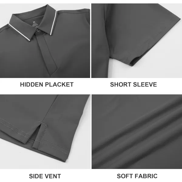 imageAlex Vando Mens Stain Resistant Polo Shirt Short Sleeve Soild Stretch Performance Work Polo Shirts for MenCharcoal