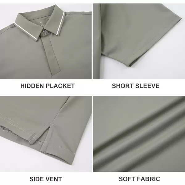 imageAlex Vando Mens Stain Resistant Polo Shirt Short Sleeve Soild Stretch Performance Work Polo Shirts for MenGrey