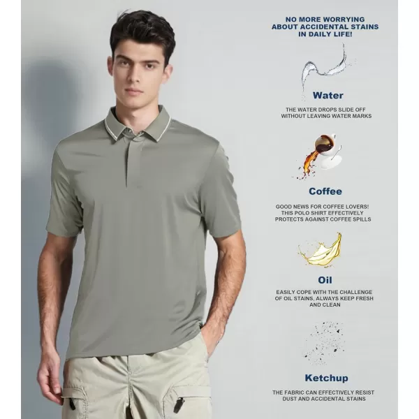 imageAlex Vando Mens Stain Resistant Polo Shirt Short Sleeve Soild Stretch Performance Work Polo Shirts for MenGrey