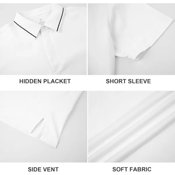 imageAlex Vando Mens Stain Resistant Polo Shirt Short Sleeve Soild Stretch Performance Work Polo Shirts for MenWhite