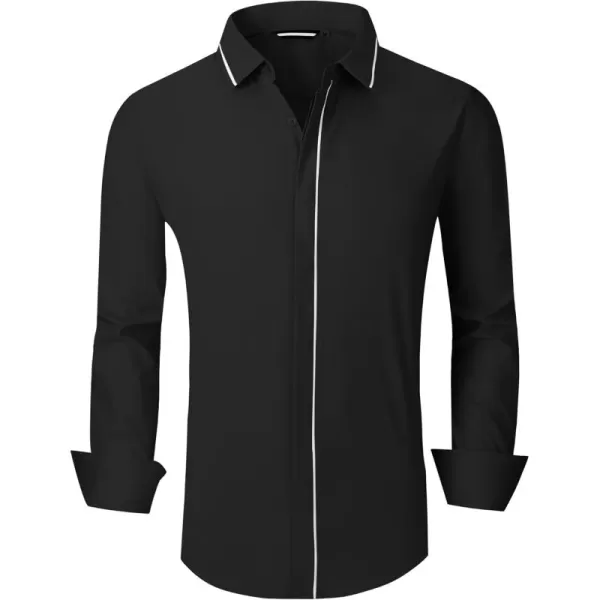 imageAlex Vando Mens Cotton Dress Shirt Hidden Placket Long Sleeve Business Casual ShirtBlack