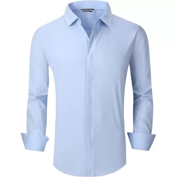 imageAlex Vando Mens Cotton Dress Shirt Hidden Placket Long Sleeve Business Casual ShirtBlue