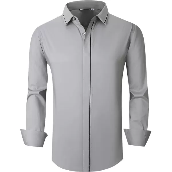 imageAlex Vando Mens Cotton Dress Shirt Hidden Placket Long Sleeve Business Casual ShirtGrey