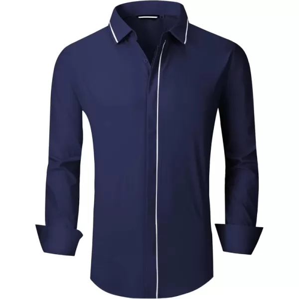 imageAlex Vando Mens Cotton Dress Shirt Hidden Placket Long Sleeve Business Casual ShirtNavy