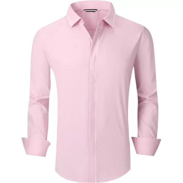 imageAlex Vando Mens Cotton Dress Shirt Hidden Placket Long Sleeve Business Casual ShirtPink
