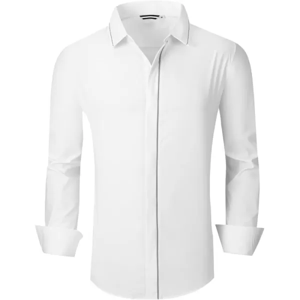 imageAlex Vando Mens Cotton Dress Shirt Hidden Placket Long Sleeve Business Casual ShirtWhite