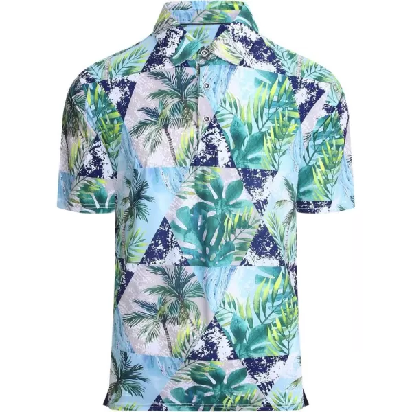 imageAlex Vando Mens Hawaiian Golf Shirt Moisture Wicking Digital Print Golf Shirts for MenNavy Palm