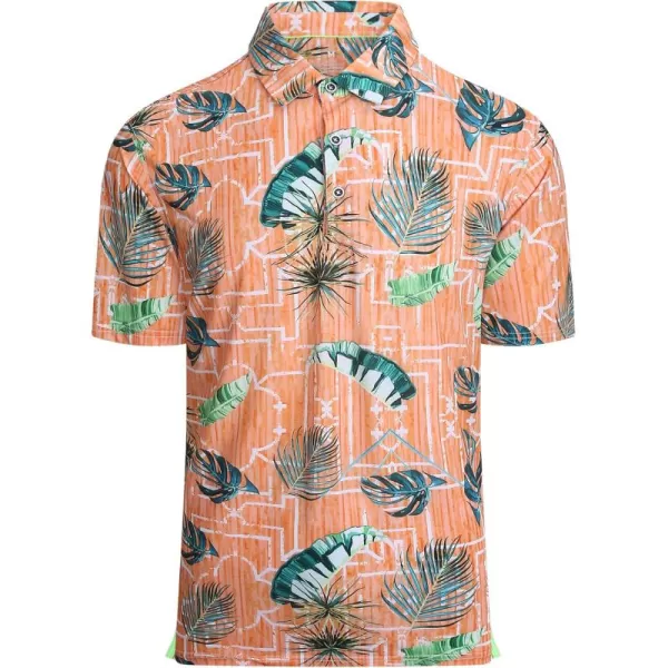 imageAlex Vando Mens Hawaiian Golf Shirt Moisture Wicking Digital Print Golf Shirts for MenOrange Leaf