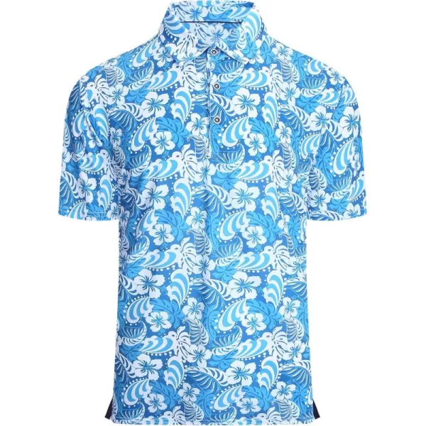 imageAlex Vando Mens Hawaiian Golf Shirt Moisture Wicking Digital Print Golf Shirts for MenTurquoise Leaf