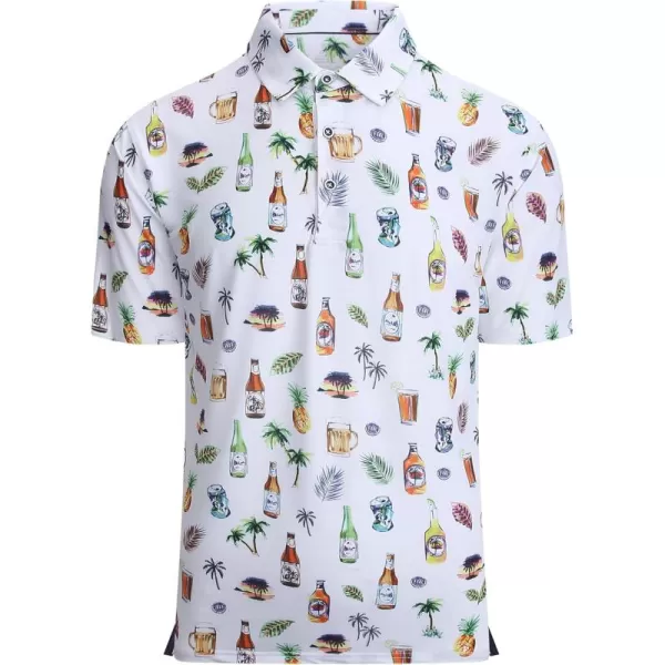 imageAlex Vando Mens Hawaiian Golf Shirt Moisture Wicking Digital Print Golf Shirts for MenWhite Beer