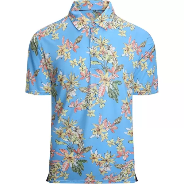 imageAlex Vando Mens Hawaiian Golf Shirt Moisture Wicking Digital Print Golf Shirts for MenYellow Flower