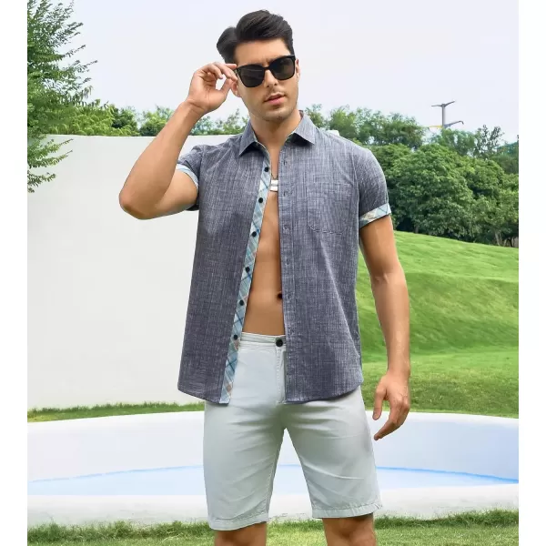 imageAlex Vando Mens Linen Cotton Shirts Short Sleeve Casual Summer Beach Shirt for MenBlack