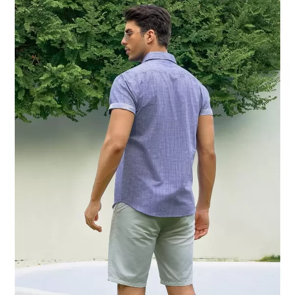 imageAlex Vando Mens Linen Cotton Shirts Short Sleeve Casual Summer Beach Shirt for MenDk Blue