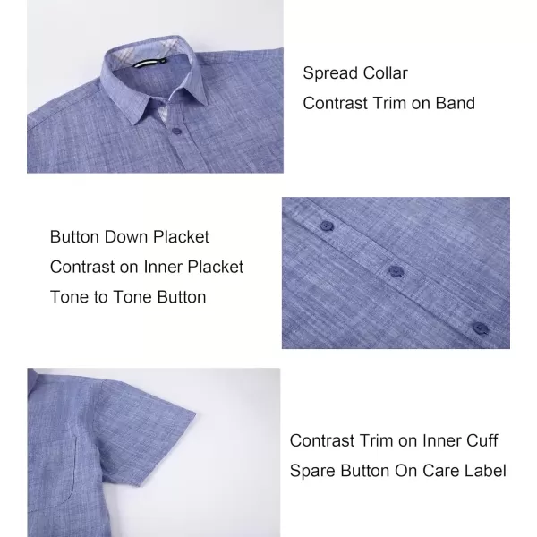 imageAlex Vando Mens Linen Cotton Shirts Short Sleeve Casual Summer Beach Shirt for MenDk Blue