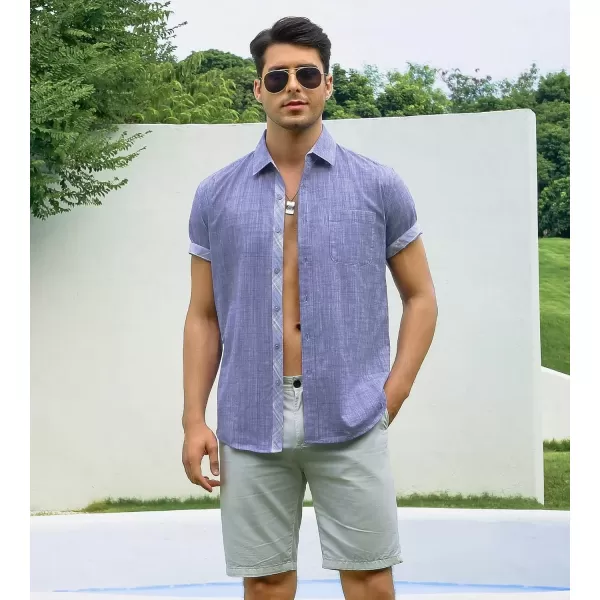imageAlex Vando Mens Linen Cotton Shirts Short Sleeve Casual Summer Beach Shirt for MenDk Blue