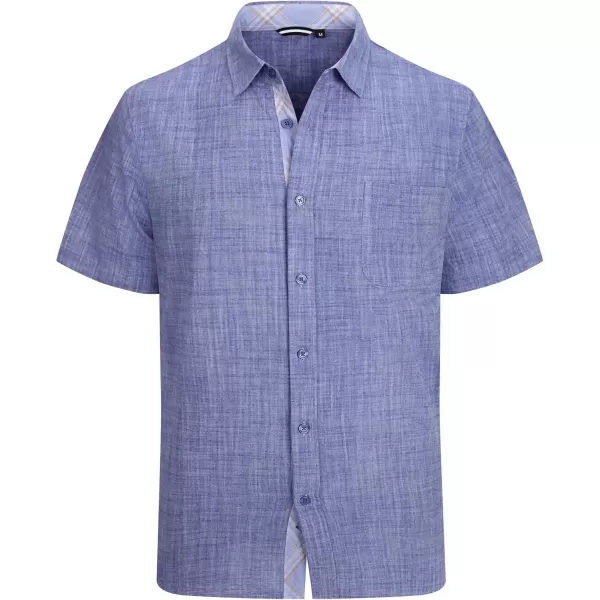imageAlex Vando Mens Linen Cotton Shirts Short Sleeve Casual Summer Beach Shirt for MenDk Blue