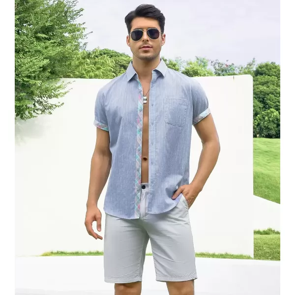 imageAlex Vando Mens Linen Cotton Shirts Short Sleeve Casual Summer Beach Shirt for MenLt Blue