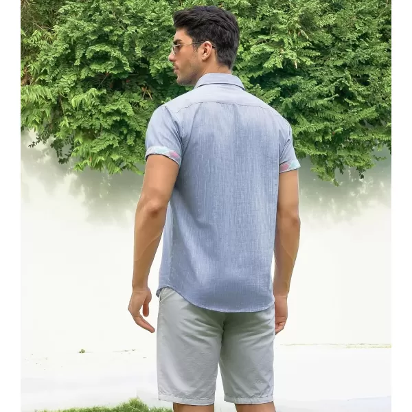 imageAlex Vando Mens Linen Cotton Shirts Short Sleeve Casual Summer Beach Shirt for MenLt Blue