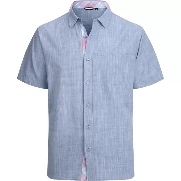 imageAlex Vando Mens Linen Cotton Shirts Short Sleeve Casual Summer Beach Shirt for MenLt Blue