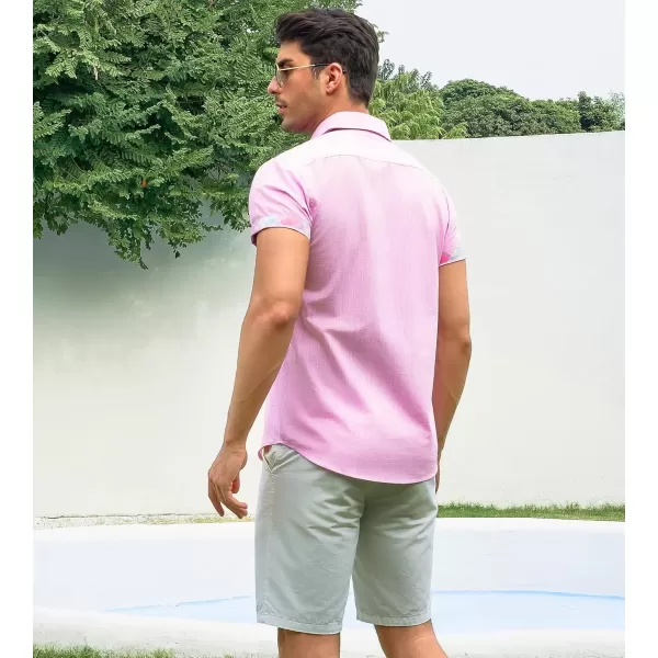 imageAlex Vando Mens Linen Cotton Shirts Short Sleeve Casual Summer Beach Shirt for MenPink