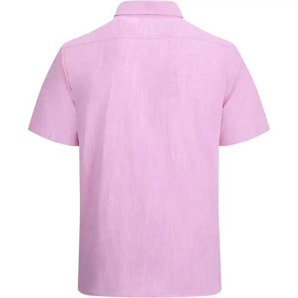 imageAlex Vando Mens Linen Cotton Shirts Short Sleeve Casual Summer Beach Shirt for MenPink