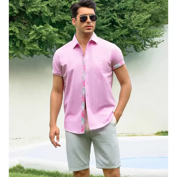 imageAlex Vando Mens Linen Cotton Shirts Short Sleeve Casual Summer Beach Shirt for MenPink