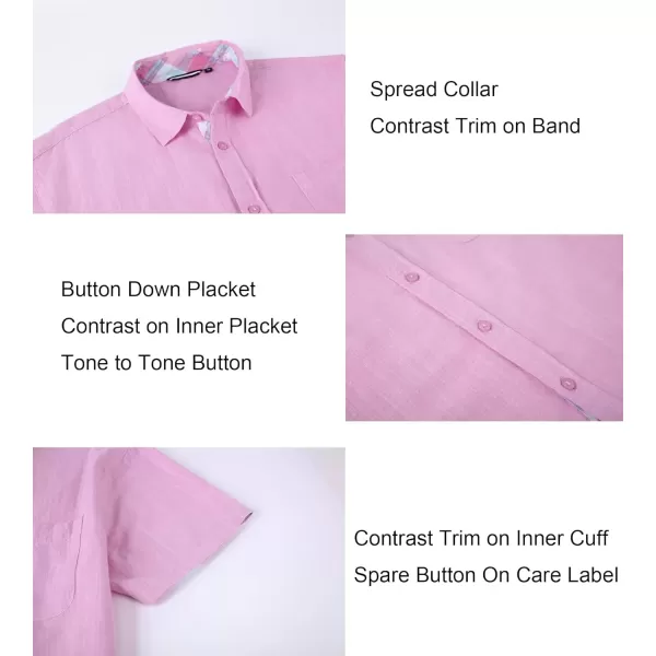 imageAlex Vando Mens Linen Cotton Shirts Short Sleeve Casual Summer Beach Shirt for MenPink