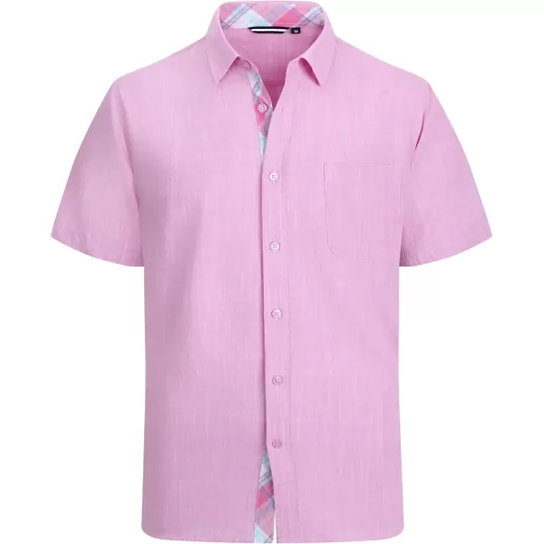 imageAlex Vando Mens Linen Cotton Shirts Short Sleeve Casual Summer Beach Shirt for MenPink