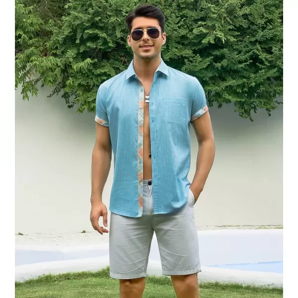 imageAlex Vando Mens Linen Cotton Shirts Short Sleeve Casual Summer Beach Shirt for MenTurquoise