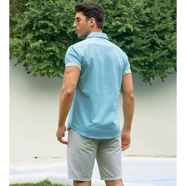 imageAlex Vando Mens Linen Cotton Shirts Short Sleeve Casual Summer Beach Shirt for MenTurquoise