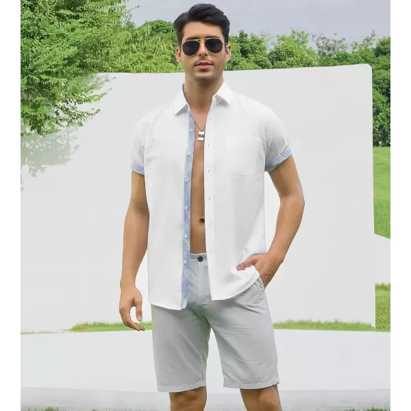 imageAlex Vando Mens Linen Cotton Shirts Short Sleeve Casual Summer Beach Shirt for MenWhite