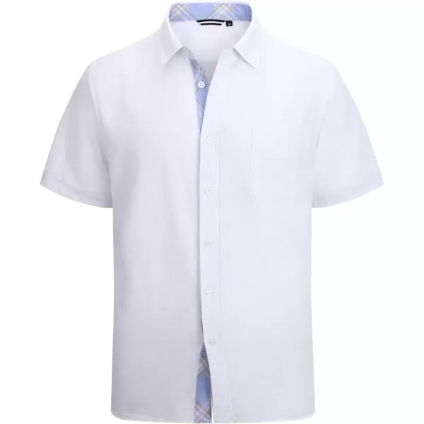 imageAlex Vando Mens Linen Cotton Shirts Short Sleeve Casual Summer Beach Shirt for MenWhite