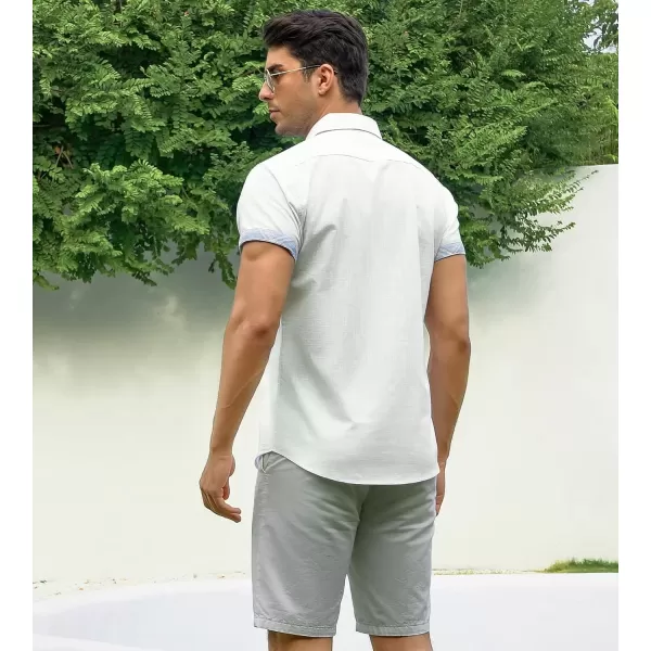 imageAlex Vando Mens Linen Cotton Shirts Short Sleeve Casual Summer Beach Shirt for MenWhite