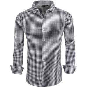 imageAlex Vando Mens Seersucker Dress Shirts Striped Business Casual Cotton Shirts for MenBlack Check