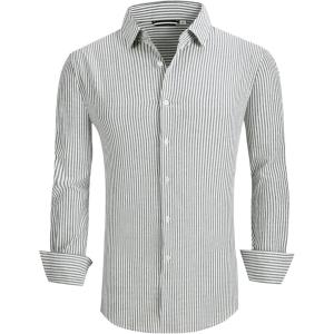 imageAlex Vando Mens Seersucker Dress Shirts Striped Business Casual Cotton Shirts for MenBlack Stripe