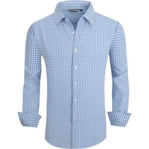 imageAlex Vando Mens Seersucker Dress Shirts Striped Business Casual Cotton Shirts for MenBlue Check