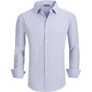 imageAlex Vando Mens Seersucker Dress Shirts Striped Business Casual Cotton Shirts for MenBlue Stripe