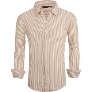 imageAlex Vando Mens Seersucker Dress Shirts Striped Business Casual Cotton Shirts for MenCoffee Stripe 2