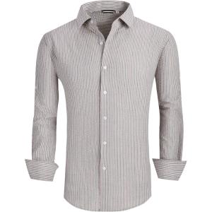 imageAlex Vando Mens Seersucker Dress Shirts Striped Business Casual Cotton Shirts for MenCoffee Stripe