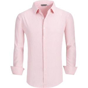 imageAlex Vando Mens Seersucker Dress Shirts Striped Business Casual Cotton Shirts for MenPink Stripe