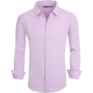 imageAlex Vando Mens Seersucker Dress Shirts Striped Business Casual Cotton Shirts for MenPurple Stripe