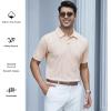 imageAlex Vando Mens Jacquard Kint Polo Shirts Short Sleeve Vintage Regular Fit Texture Knitted Polo Shirts with CollarApricot