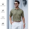 imageAlex Vando Mens Jacquard Kint Polo Shirts Short Sleeve Vintage Regular Fit Texture Knitted Polo Shirts with CollarArmy