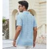 imageAlex Vando Mens Jacquard Kint Polo Shirts Short Sleeve Vintage Regular Fit Texture Knitted Polo Shirts with CollarBlue