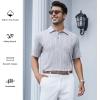 imageAlex Vando Mens Jacquard Kint Polo Shirts Short Sleeve Vintage Regular Fit Texture Knitted Polo Shirts with CollarGrey