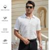 imageAlex Vando Mens Jacquard Kint Polo Shirts Short Sleeve Vintage Regular Fit Texture Knitted Polo Shirts with CollarWhite